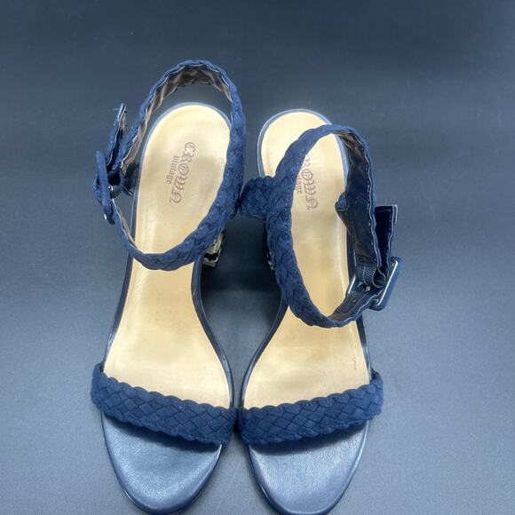 New Crown Vintage Cadence Womens 8M Aztec Navy Block Heel Open Toe Braid Sandal - Picture 8 of 10